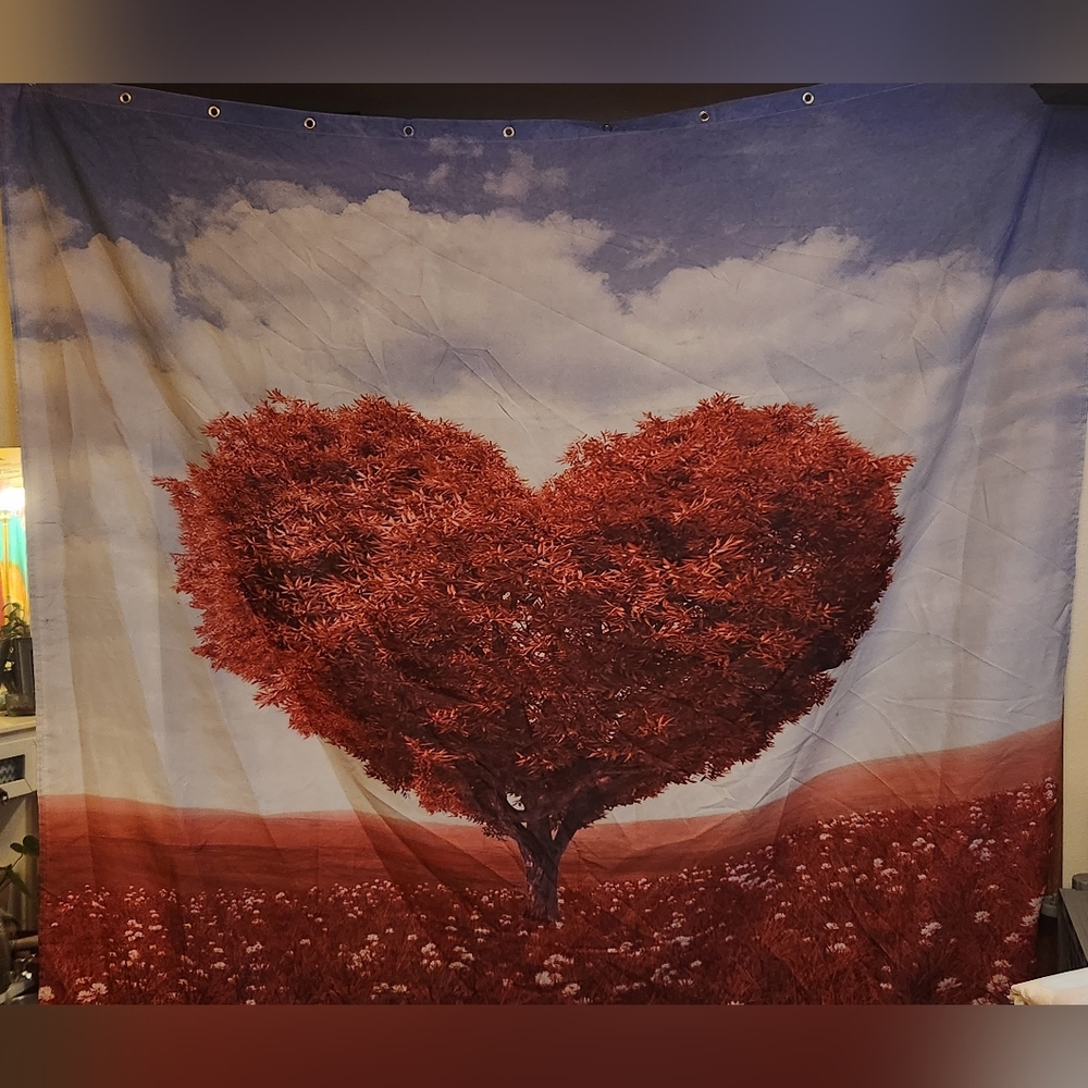 Heart Tree Shower Curtain in Red and Blue